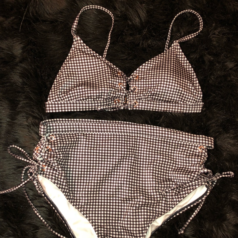 La hearts plaid high wasted bikini